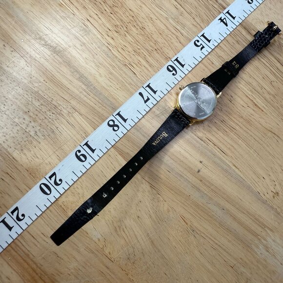 Bulova Gold-Tone Black Leather Analog Ladies Watch NOT TESTED - Picture 5 of 9